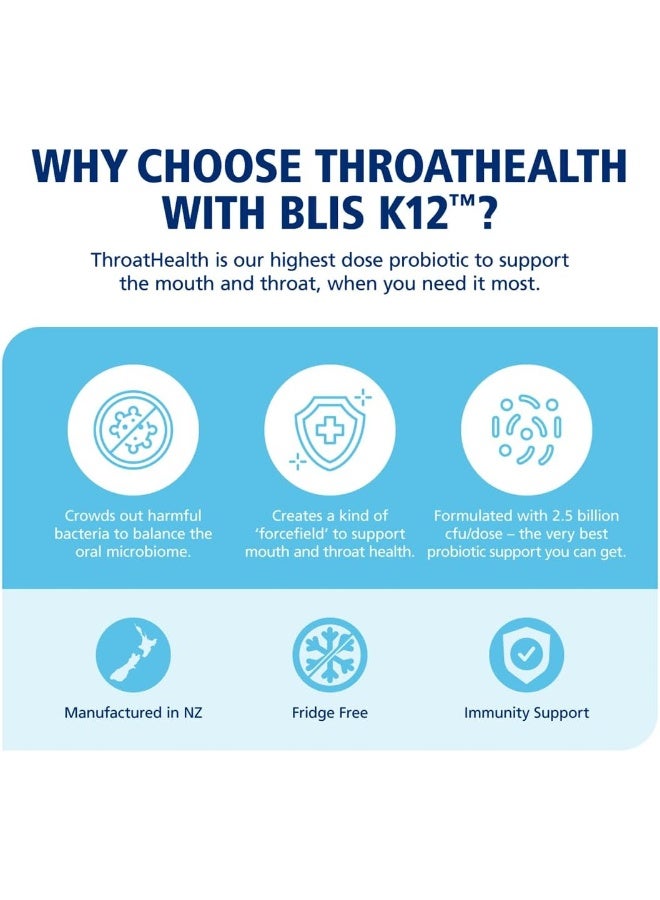 BLIS ThroatHealth Oral Probiotic, Most Potent BLIS K12 Formula Available, 2.5 Billion CFU, Throat Immunity Support for Adults and Kids, Sugar-Free Lozenges, 30 Day Supply - Image 4